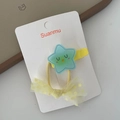 Green star hair clip and yellow polka dot mesh bow hair tie set for girls - Star