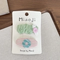 Lot de deux jolies barrettes à fleurs avec dentelle verte et broderie sur carton - Barrette Verte