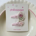 Handgefertigte rosa Haarspangen mit Tulpenstickerei, Spitze und Perlen für Kinder - Tulpen-Stil