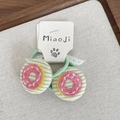 Joli lot de deux élastiques à cheveux vert clair avec broderie de donut pour filles - Élastique Rose