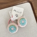Chouchous en tissu à rayures roses et blanches avec broderie donuts et dentelle - Élastique Vert
