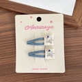 Barrettes à cheveux faites main en denim pour filles avec illustration mignonne et tissu bleu - Illustration de Petite Fille