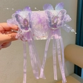 Pair of purple butterfly hair clips with lace embroidery, pearls, and long silk tassels - Purple Butterfly