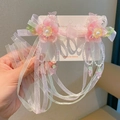 Pink floral hair clips with long gradient ribbons and pearl butterfly tassels - 15-yellow-stamen Pink Flower