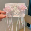 Pair of pink cherry blossom hair clips with long beaded tassels for girls hanfu - 16-butterflies In Love With Flowers