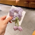 Elegante elastico in raso viola con nastro di velluto verde e pendenti a tulipano - Viola