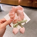 Elastico per capelli con tulipano rosa fiocco di nastro e ciondoli floreali - Rosa