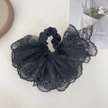 Elegant black lace hair scrunchie with ruffled mesh design for ballet style styling - Black Lace Scrunchie / Black