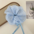 Elegant light blue lace scrunchie with satin ribbons for ballet-inspired hair styling - Blue Scrunchie with Ribbon Tassel / Blue