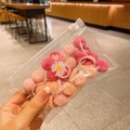 Pink plush hair ties set with knitted texture and daisy charm in matte zipper bag - Pink Series