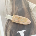Pince à cheveux en acétate marbré rose avec strass colorés et base en métal argenté - Orange