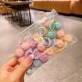 Kids macaron plush ball hair ties set in a transparent daisy zipper pouch - Macaron Color