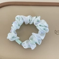 Polka dot scrunchie in mint and white fabric with a green resin accent piece - Green Scrunchie