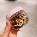 Colorful high-elastic wave hair ties in a clear jar with a pink striped lid - Coffee Colors
