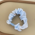 Light blue polka dot satin hair scrunchie with rectangular decorative buckle - Blue Scrunchie