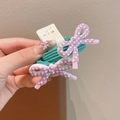 Set of two mint green high elastic hair ties with colorful checkered resin bows - Green