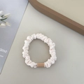 Chic beige pleated fabric scrunchie with stylish brown rectangle buckle detail - Beige Hair Tie