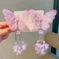 Fermagli per capelli a farfalla rosa e viola con nappe e petali per bambine - Farfalla in tulle rosa viola (1227-09)
