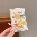 Set de pinzas para el pelo con estrella de mar, flores, conchas amarillas y perlas - Amarillo