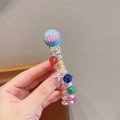 Colorful ball telephone wire hair tie with blue bead for girls cute bubble ponytail - Sky Blue