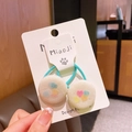 Kids plaid circular hair ties with colorful heart patterns and blue elastic bands - Round Button Hair Tie