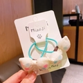 Set of two heart pattern cat ear hair ties with light blue elastic bands for girls - Bow Hair Rope