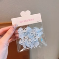 Set of light blue ribbon bow hair clips for girls with white pearl embellishments - Blue