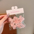 Pink mesh bow hair clip with white pearls and a soft ribbon for girls - Pink