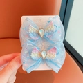 Blauwe vlinder haarspeld voor meisjes met tule strik en glitterende engelenvleugels - Witte Fonkelende Strass Strik