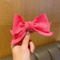 Nœud papillon 3D rose vif en tissu avec pince crocodile en métal pour filles - 2-Rose Bonbon