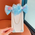 Blauwe zeemeermin vlinderstrikjes voor meisjes met parels en vissenstaart hangers - Zeemeermin Prinses Ketting Haarspeld