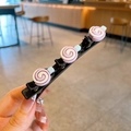 Schattige zwarte haarclip met drie roze en witte lolly-ornamenten voor haarstijl voor meisjes - Lolly