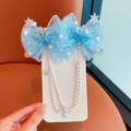 Blue tulle butterfly hair clip with pearls and ocean-themed charms for girls - Starfish Shell Chain Clip Set
