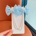 Blue butterfly hair clips with pearl tassels and snowflakes for girls hairstyle - Snowflake Double Chain Clip Set