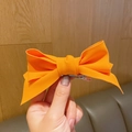 Barrette à cheveux nœud 3D en tissu orange vif avec pince crocodile en métal argenté - 4-Orange