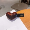 Deep burgundy heart-shaped acetate hair clip with gold France Handmade logo - 7-Caramel