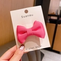 Pinza para el pelo con lazo de tela rosa de doble capa para niñas en tarjeta blanca - 2-Rosa Fucsia