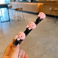 Pince à cheveux noire avec trois lapins roses en relief pour le coiffage des filles - Lapin Rayé