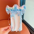 Sky blue butterfly hair clip with angel wings, pearls, and tassels for girls - Pearl Streamer Clip Set