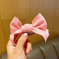 Sweet 3D bow hair clip in soft pink matte fabric with secure silver metal duckbill clip - 7-Pink