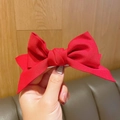 Handheld vibrant red fabric bow hair clip with textured ribbon for women's hairstyles - 8-Red