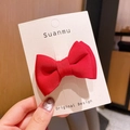 Charming red handmade fabric bow hair clip for girls on white display card - Red
