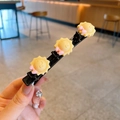 Barrette à cheveux noire pour filles avec trois soleils souriants et nœuds roses - Soleil