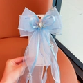 Light blue tulle butterfly hair clip with sparkling snowflake and crystal accents - Snowflake Large Bow Hair Clip