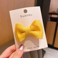 Handcrafted double-layer candy color yellow bow hair clip for girls on white card - Yellow