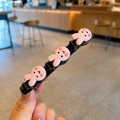 Barrette à cheveux noire pour filles avec trois lapins en résine rose pour tresses - Lapin rose