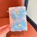 Set of two light blue organza flower hair clips with heart gems and lace edges - Gradient Flower