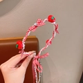 Girls' red plaid headband featuring sweet mini apples, imitation pearls, and crystal heart - Red Apple / Red
