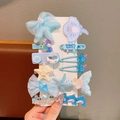 Blue mermaid themed children hair clip set featuring 11 pieces with pearls and sequins - Dolphin And Fish Tail / Blue