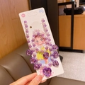 Kids purple and pearl jewelry set with heart pendants on a cartoon card display - Purple Heart Necklace And Bracelet / Purple